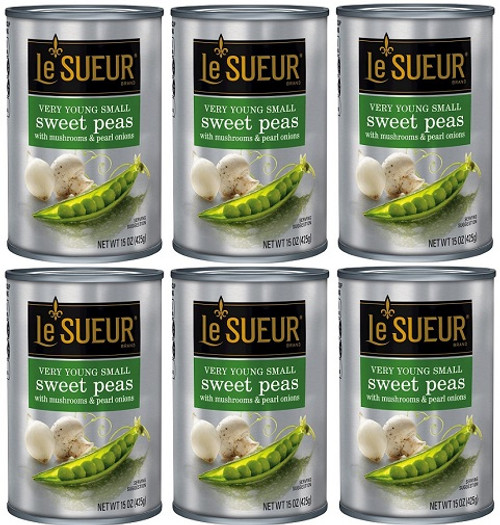 Le Sueur Very Young Small Sweet Peas With Mushrooms & Pearl Onions 6 Can Pack
