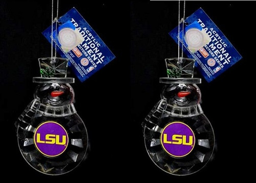 LSU Tigers NCAA Acrylic Traditional Snowman Ornament 2 Pack