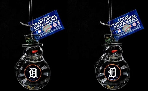 Detroit Tigers MLB Acrylic Traditional Snowman Ornament 2 Pack
