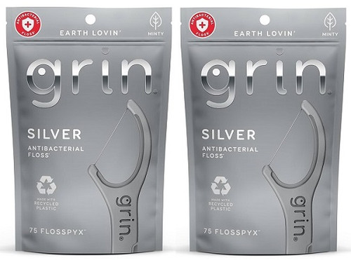 Grin Flosspyx Silver Antibacterial Floss 2 Pack